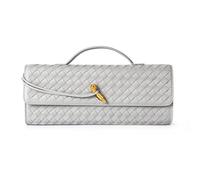 Gewebte Geldbörse für Damen, Abend-Clutch, gewebtes Leder, Umhängetasche, Wildleder-Geldbörse, formelle Abendtasche, Taubengraues gewebtes Leder und Wildleder