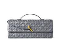 Gewebte Geldbörse für Damen, Abend-Clutch, gewebtes Leder, Umhängetasche, Wildleder-Geldbörse, formelle Abendtasche, Schiefergrau gewebt