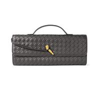 Gewebte Geldbörse für Damen, Abendtasche, Clutch, gewebtes Leder, Umhängetasche, formelle Abendtasche, Anthrazitfarbenes gewebtes Leder, Medium