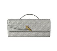 Gewebte Geldbörse für Damen, Abendtasche, Clutch, gewebtes Leder, Umhängetasche, formelle Abendtasche, Hellgraues gewebtes Leder, 1.7" x 12.2" x 5.1"