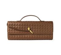 Gewebte Geldbörse für Damen, Abendtasche, Clutch, gewebtes Leder, Umhängetasche, formelle Abendtasche, Braunes gewebtes Leder, 1.7" x 12.2" x 5.1"