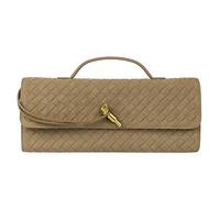 Gewebte Geldbörse für Damen, Abendtasche, Clutch, gewebtes Leder, Umhängetasche, formelle Abendtasche, Hellbraunes gewebtes Wildleder