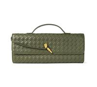 Gewebte Geldbörse für Damen, Abendtasche, Clutch, gewebtes Leder, Umhängetasche, formelle Abendtasche, Olivfarbenes gewebtes Leder, 1.7" x 12.2" x 5.1"
