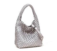 Gewebte Ledertaschen für Frauen Knoten-Frauen Handtasche Designer Schulter Eimer Geldbörse handgefertigt Mode Tote Hobo-Tasche klein, silber