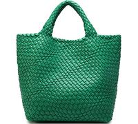 Gewebte Tasche für Damen, veganes Leder, Tragetasche, Sommer, Strand, Reisen, Handtasche und Geldbörse, Retro-Stil, handgefertigte Umhängetasche, groß, Grün (Forest Green), Large