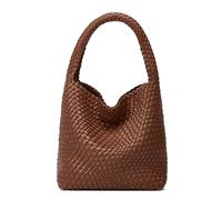 Gewebte Taschen für Damen, Umhängetasche, veganes Leder, mittelgroße Strand-Tragetasche, handgewebte Umhängetasche, Unterarm-Geldbörse, A6 Mittelbraun, Medium