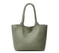 Gewebte Tragetasche für Damen, veganes Leder, Schulterhandtaschen, modische Sommer-Strand-Tragetasche, große Reisetasche, handgewebte Umhängetasche für den Urlaub (Grün)