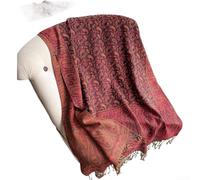 Gewebter Jacquard-Schal für Damen mit klassischem ethnischem Paisley-Muster für Sommer-Sonnenschutz und mühelose modische Schichtung (Schwarz Rot)