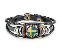 Gewebtes Armband Mit Schweden-Flagge - Unisex, Verstellbarer Knopf, Geflochtener Armreif Aus Leder, Time Gem, Punk-Armband, Charm-Neuheit, Patriotischer Schmuck, Accessoires, Paar, Abschlussgeschenk,