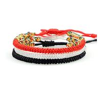 Gewebtes Armband,Rot Weiß Schwarz Geflochtenes Seil Armband Fußkettchen Handgemachte Knoten Seil Armreif Verstellbarer Tibetischer Buddha-Charme Glück Für Frauen Männer Paar Geschenk Unisex