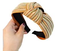 Gewebtes Haarband aus natürlichem Stroh, breites Design, Knotenverzierung, bequemer Slip-Kopfschmuck für das tägliche Styling, gewebtes Stroh-Stirnband mit Knoten-Detail