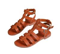 Gewebtes Sandalen Damen Sommer Elegant Flache Römersandalen Frauen Sandaletten mit Knöchelriemen Sandale mit Verstellbarem Riemen Sandalette Freizeit Flach Sommerschuhe Rutschfeste Strandschuhe