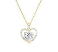 geweio 2 Karat Moissanit-Herz-Halsketten für Frauen, Geschenk für Ehefrau, Hochzeit, Geburtstag, Jahrestag, Weißgold plattiert/vergoldet, Schmuck-Geschenkbox mit LED-Licht, Medium, Sterling Silber