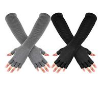 Geyoga 2 Paare Unisex Fingerlose Handschuhe Halbfinger Gestrickt Warme Handschuhe Dehnbare Halbfinger Armstulpen für Männer Frauen, 11 Zoll