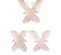 Geyoga 3 Paar Netzhandschuhe Damen Spitzen Handschuhe Kurz Sommer Handschuhe Lace Gloves Fishnet Gloves Spitzenhandschuhe Blumenspitzen Hochzeits Dinner Festliche Cosplay