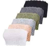 Geyoga 6 Stück Blumen Spitze Bandeau BHS Dehnbare Trägerlose Spitze Bralette Nahtlose Schlauch BHS für Damen(XL)