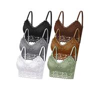 Geyoga 6er Pack Damen Spitzen BH Bralettes mit Blumenmuster Kabellose Ungepolsterte Cami Bustier Spitze BHS mit Trägern (as3, Alpha, l, Regular, Regular)