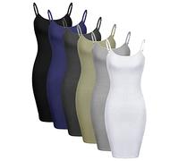 Geyoga 6er Pack Damen Unterkleider Spaghettiträger Miederkleider Knielänge Nachthemden zum Schichten (Süße Farben, XL)