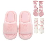 Geyoga Plüsch Hausschuhe Damen mit 2 Paar Flauschige Kuschelsocken Winter Warme Pantoffeln Bequeme Rutschfeste Hausschuhe Flauschige Socken 36-40 Bettsocken Haussocken(Rosa,36-37)