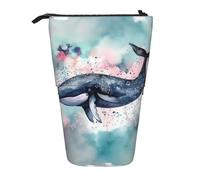 GFLFMXZW Federmäppchen mit Aquarell-Wal-Aufdruck, Stehendes Federmäppchen, Teleskop-Federhalter, Pop-Up-Bleistifttasche, tragbare Make-up-Tasche mit Reißverschluss, Schwarz , Einheitsgröße