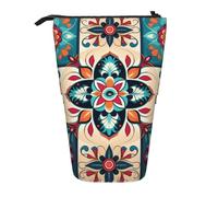 GFLFMXZW Federmäppchen mit arabischem indischem Karomuster, stehend, Teleskop-Federhalter, Pop-Up-Bleistifttasche, tragbare Make-up-Tasche mit Reißverschluss, Schwarz , Einheitsgröße, Modern