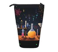 GFLFMXZW Federmäppchen mit Aufdruck "Science Party", Stehendes Federmäppchen, Teleskop-Federhalter, Pop-Up-Bleistifttasche, tragbare Make-up-Tasche mit Reißverschluss, Schwarz , Einheitsgröße
