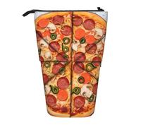 GFLFMXZW Federmäppchen mit Aufschrift "I Love Pizza", Stehendes Federmäppchen, Teleskop-Federhalter, Pop-Up-Bleistifttasche, tragbare Make-up-Tasche mit Reißverschluss, Schwarz , Einheitsgröße