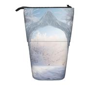 GFLFMXZW Federmäppchen mit Eisbogen-Motiv, Stehendes Federmäppchen, Teleskop-Federhalter, Pop-Up-Bleistifttasche, tragbare Make-up-Tasche mit Reißverschluss, Schwarz , Einheitsgröße