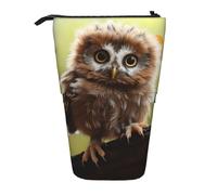 GFLFMXZW Federmäppchen mit Eulen-Motiv, stehend, Teleskop-Federhalter, Pop-Up-Bleistifttasche, tragbare Make-up-Tasche mit Reißverschluss, Schwarz , Einheitsgröße