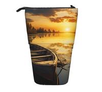 GFLFMXZW Federmäppchen mit Fluss-Sonnenuntergang, Motiv: Boot, stehend, Teleskop-Federhalter, Pop-Up-Bleistifttasche, tragbare Make-up-Tasche mit Reißverschluss, Schwarz , Einheitsgröße