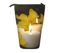 GFLFMXZW Federmäppchen mit gelbem Schmetterling mit weißen Kerzen, Stehendes Federmäppchen, Teleskop-Federhalter, Pop-Up-Bleistifttasche, tragbare Make-up-Tasche mit Reißverschluss, Schwarz ,