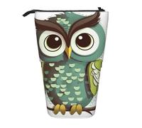 GFLFMXZW Federmäppchen mit niedlichem Eulen-Motiv, stehend, Teleskop-Federhalter, Pop-Up-Bleistifttasche, tragbare Make-up-Tasche mit Reißverschluss, Grün, Schwarz , Einheitsgröße