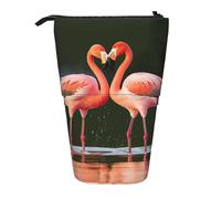 GFLFMXZW Federmäppchen mit pinkem Flamingos, Motiv: Kuss im See, stehend, Teleskop-Federhalter, Pop-Up-Bleistifttasche, tragbare Make-up-Tasche mit Reißverschluss, Schwarz , Einheitsgröße
