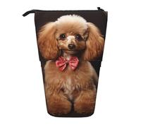 GFLFMXZW Federmäppchen mit Pudelmuster, Stehendes Federmäppchen, Teleskop-Federhalter, Pop-Up-Bleistifttasche, tragbare Make-up-Tasche mit Reißverschluss, Schwarz , Einheitsgröße