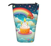 GFLFMXZW Federmäppchen mit Regenbogen-Geburtstags-Aufdruck, Stehendes Federmäppchen, Teleskop-Federhalter, Pop-Up-Bleistifttasche, tragbare Make-up-Tasche mit Reißverschluss, Schwarz , Einheitsgröße