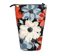 GFLFMXZW Federmäppchen mit Retro-Blumenmuster, Steh-Federmäppchen, Teleskop-Federhalter, Pop-Up-Bleistifttasche, tragbare Make-up-Tasche mit Reißverschluss, Schwarz , Einheitsgröße