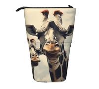 GFLFMXZW Federmäppchen mit Retro-Griaffe-Aufdruck, Stehendes Federmäppchen, Teleskop-Federhalter, Pop-Up-Bleistifttasche, tragbare Make-up-Tasche mit Reißverschluss, Schwarz , Einheitsgröße