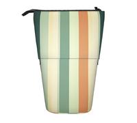 GFLFMXZW Federmäppchen mit Retro-Streifenmuster, Steh-Bleistifttasche, Teleskop-Federhalter, Pop-Up-Bleistifttasche, tragbare Make-up-Tasche mit Reißverschluss, Schwarz , Einheitsgröße