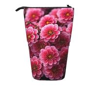 GFLFMXZW Federmäppchen mit rosa Blumen, Stehendes Federmäppchen, Teleskop-Federhalter, Pop-Up-Bleistifttasche, tragbare Make-up-Tasche mit Reißverschluss, Schwarz , Einheitsgröße