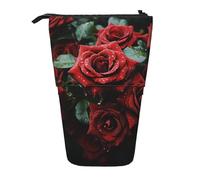 GFLFMXZW Federmäppchen mit rotem und schwarzem Rosen-Aufdruck, Teleskop-Federhalter, Pop-Up-Bleistifttasche, tragbare Make-up-Tasche mit Reißverschluss, Schwarz , Einheitsgröße