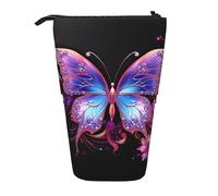 GFLFMXZW Federmäppchen mit Schmetterlings-Aufdruck, Teleskop-Federmäppchen, Pop-Up-Bleistifttasche, tragbare Make-up-Tasche mit Reißverschluss, Rosa / Violett, Schwarz , Einheitsgröße