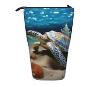 GFLFMXZW Federmäppchen mit Seestern-Schildkröten-Motiv, Stehendes Federmäppchen, Teleskop-Federhalter, Pop-Up-Bleistifttasche, tragbare Make-up-Tasche mit Reißverschluss, Schwarz , Einheitsgröße,