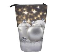 GFLFMXZW Federmäppchen mit Weihnachtsbällen, stehend, Teleskop-Federhalter, Pop-Up-Bleistifttasche, tragbare Make-up-Tasche mit Reißverschluss, Weiß, Schwarz , Einheitsgröße