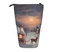 GFLFMXZW Federmäppchen mit Weihnachtsmotiv, Stand-Federmäppchen, Teleskop-Federhalter, Pop-Up-Bleistifttasche, tragbare Make-up-Tasche mit Reißverschluss, Schwarz , Einheitsgröße