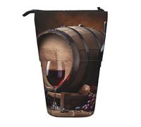GFLFMXZW Federmäppchen mit Wein- und Fass-Aufdruck, Stehendes Federmäppchen, Teleskop-Federhalter, Pop-Up-Bleistifttasche, tragbare Make-up-Tasche mit Reißverschluss, Schwarz , Einheitsgröße