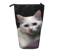 GFLFMXZW Federmäppchen mit weißem Katzendruck, stehend, Teleskop-Federhalter, Pop-Up-Bleistifttasche, tragbare Make-up-Tasche mit Reißverschluss, Schwarz , Einheitsgröße
