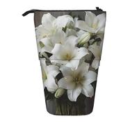 GFLFMXZW Federmäppchen mit weißem Lilienstrauß-Aufdruck, Stand-Federmäppchen, Teleskop-Federhalter, Pop-Up-Bleistifttasche, tragbare Make-up-Tasche mit Reißverschluss, Schwarz , Einheitsgröße