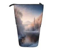 GFLFMXZW Federmäppchen mit Winter-Wunderlands-Aufdruck, Stand-Federmäppchen, Teleskop-Federhalter, Pop-Up-Bleistifttasche, tragbare Make-up-Tasche mit Reißverschluss, Schwarz , Einheitsgröße