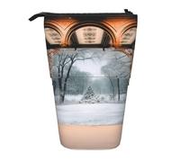 GFLFMXZW Federmäppchen mit Winterhintergrund, Steh-Federmäppchen, Teleskop-Federhalter, Pop-Up-Bleistifttasche, tragbare Make-up-Tasche mit Reißverschluss, Schwarz , Einheitsgröße