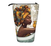 GFLFMXZW Federmäppchen, Motiv: afrikanische Frauen, stehend, Teleskop-Federhalter, Pop-Up-Bleistifttasche, tragbare Make-up-Tasche mit Reißverschluss, Schwarz , Einheitsgröße